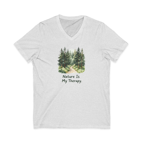Nature Is My Therapy V-Neck Tee — Forest Watercolor Hiking Shirt