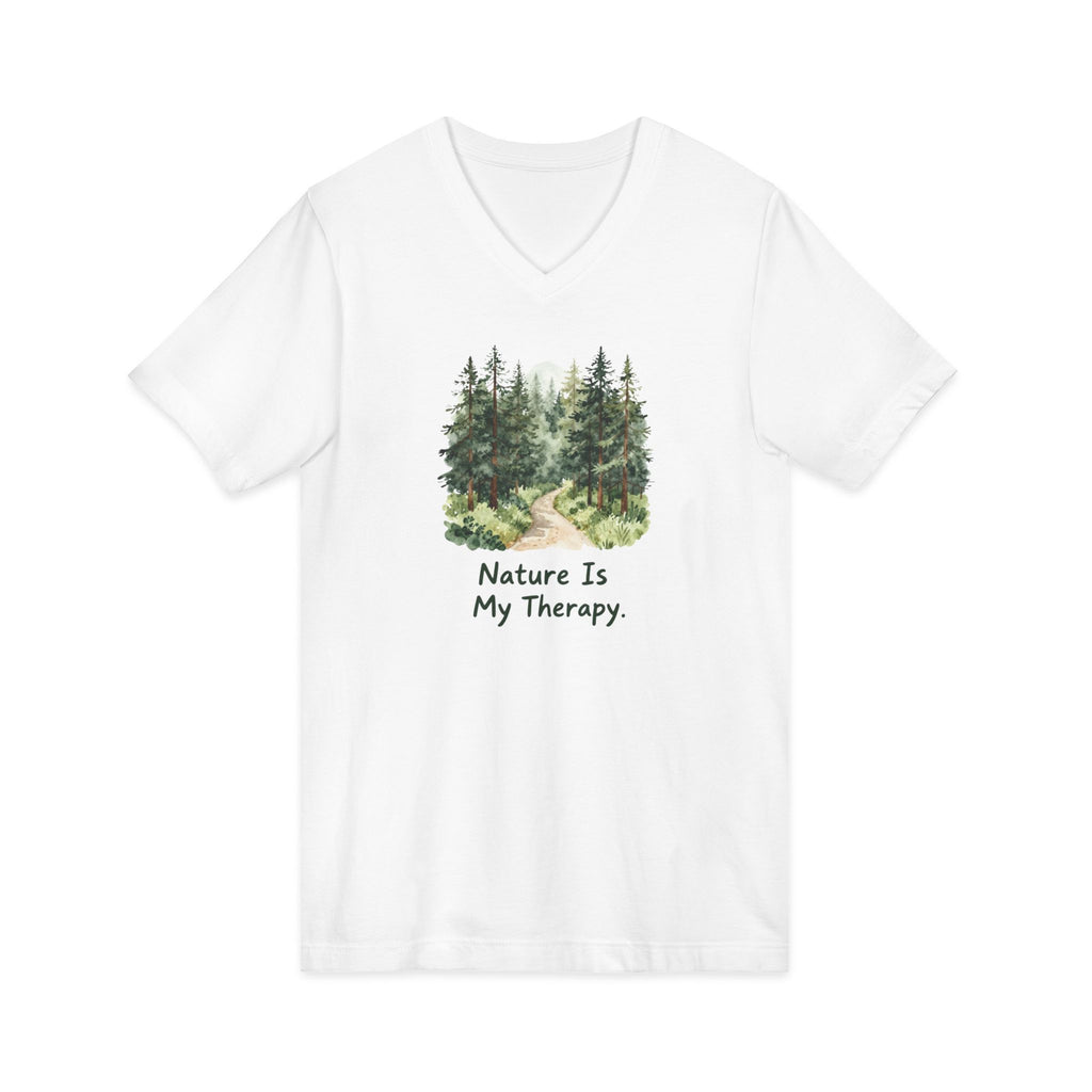 Nature Is My Therapy V-Neck Tee — Forest Watercolor Hiking Shirt