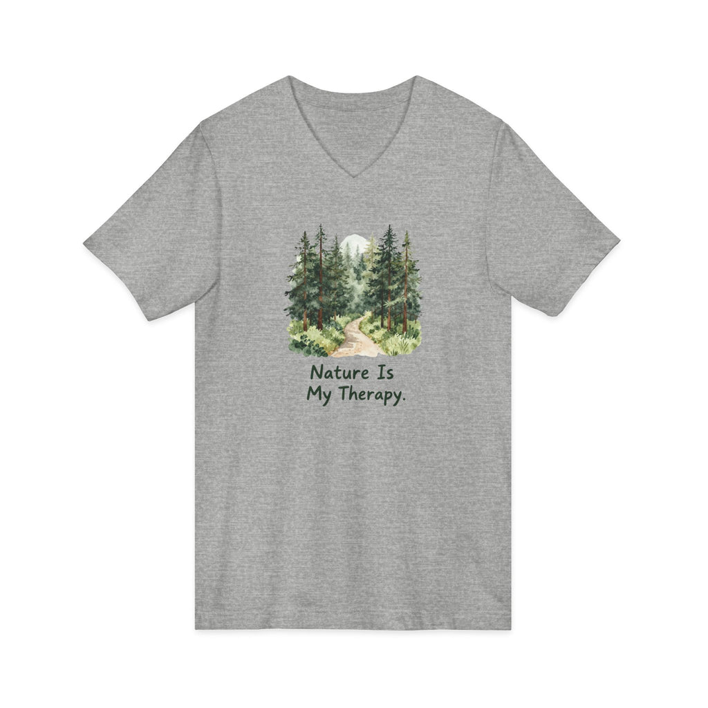Nature Is My Therapy V-Neck Tee — Forest Watercolor Hiking Shirt