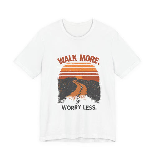 Walk More Worry Less Tee | Retro Sunset Road Graphic T-Shirt